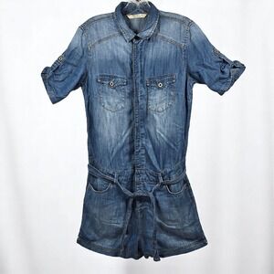 Mavi‎ Jeans Co. Lyocell Romper Feather Super Soft Button Down Blue Woman Small